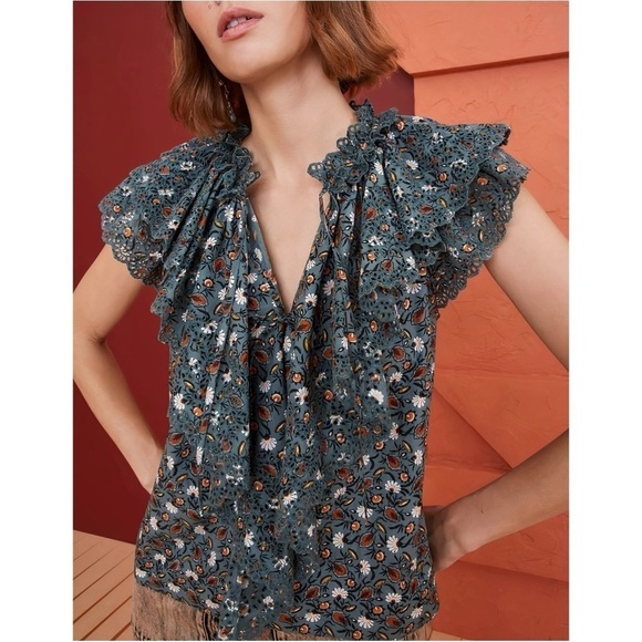 Ulla Johnson Blue Floral Lace Top - Picture 1 of 7